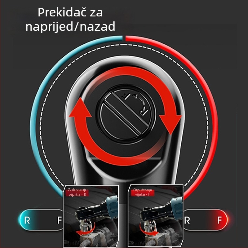 Električni račnički ključ, 90° kut, 21V litij baterija, okretni moment 80 Nm, težina 0,9 kg
