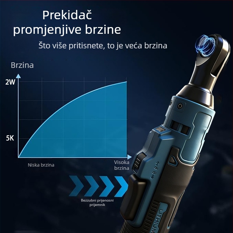Električni račnički ključ, 90° kut, 21V litij baterija, okretni moment 80 Nm, težina 0,9 kg