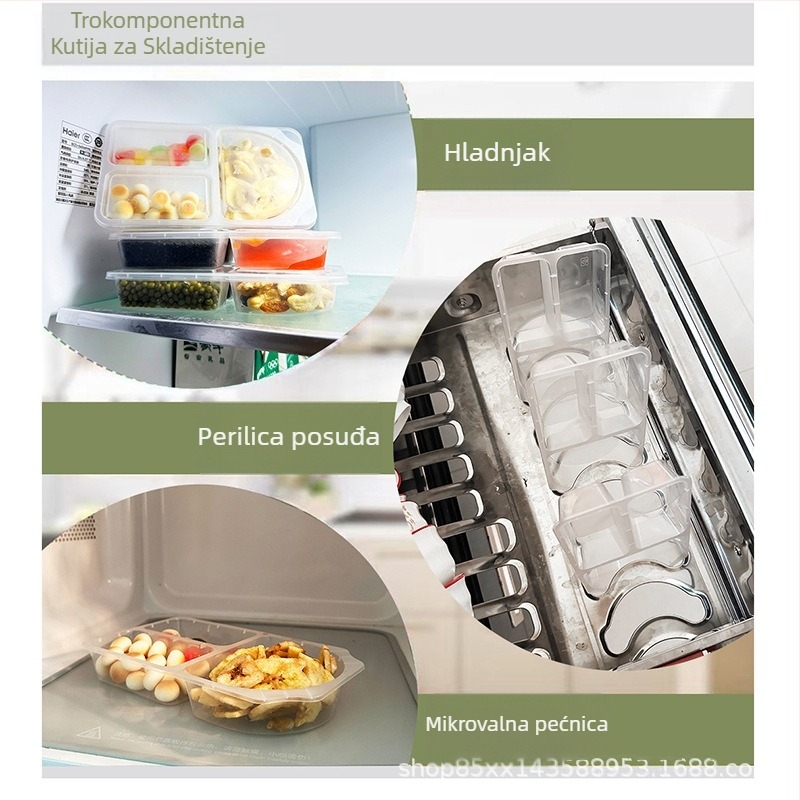 Kaiyue plastična kutija za umake s tri odjeljka, mikrovalno sigurna i zamrzivački otporna