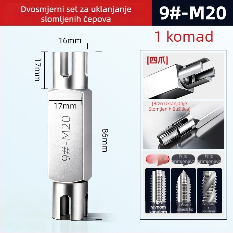 Set za uklanjanje prekinutih navoja – dvostruki glavi alat (ručno)