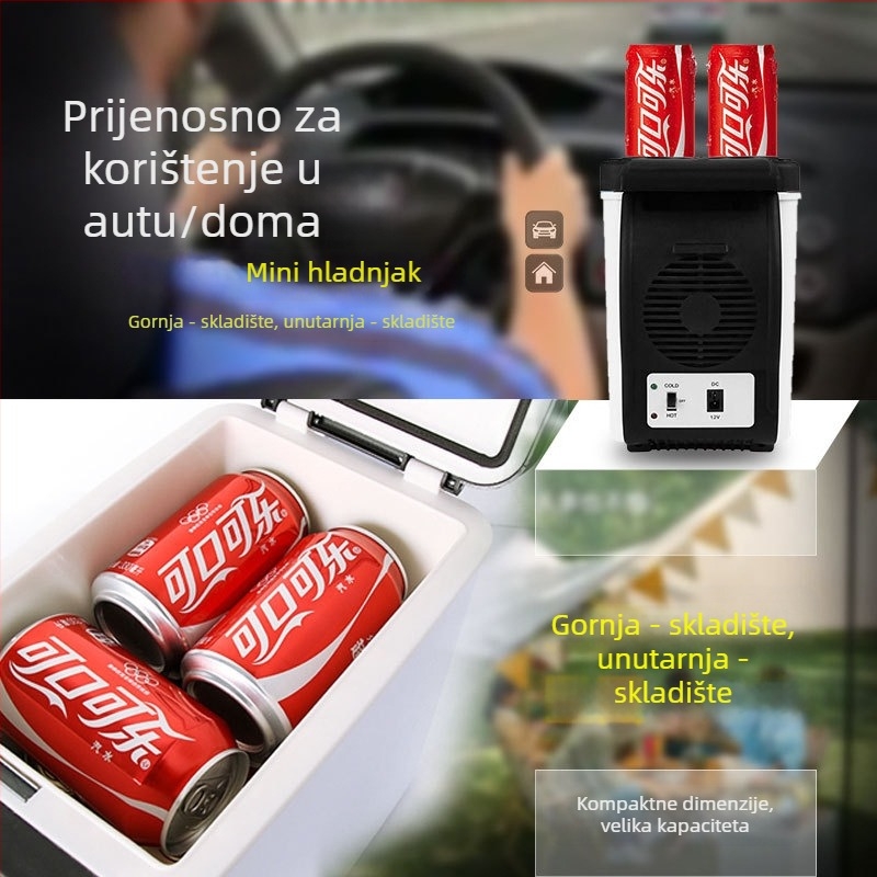 Auto hladnjak za toplo i hladno s držačem za čaše, prijenosni 6–10L, 12V, 48W, temperaturni raspon 10–65°C