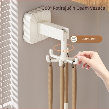 Stalak za kuhinjske posuđe na stijenci s rotirajućim držačem — plastični, moderni minimalistički stil, nosivost 0–1 kg, 6 kom.