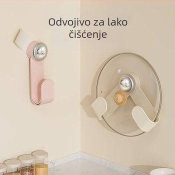 Rotirajući držač poklopaca, zidni bez bušenja, kuhinjski organizer (Materijal: plastika; Instalacija: zidna; Rotacija: rotirajući; Upotreba: pohrana poklopaca i kuhinjskih alata)