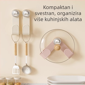 Rotirajući držač poklopaca, zidni bez bušenja, kuhinjski organizer (Materijal: plastika; Instalacija: zidna; Rotacija: rotirajući; Upotreba: pohrana poklopaca i kuhinjskih alata)