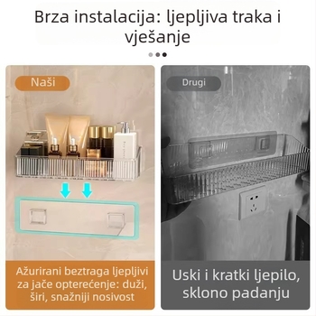 Veliki zidni pretinac za skladištenje, višenamjenski za kuhinju i kupaonicu, bez bušenja, s odvodom, plastična kutija za pohranu s oksidiranom površinom, nosivost 1–5 kg.