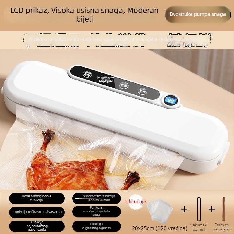 Kućni vakuumski stroj za pakiranje hrane, ABS plastika, promjer 30 cm, snaga 110 W, napon 220 V, kapacitet 1501-2000 ml