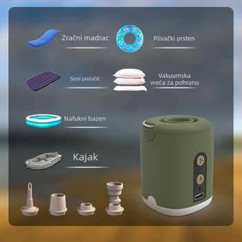Prijenosna električna pumpa za zrak s LED svjetlom, baterija 1600 mAh, bežična, tlak 4,5 kPa, težina 107 g