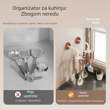 Novi rotirajući kuhinjski organizator za pohranu, držač za posuđe i žlice, zidni bez bušenja