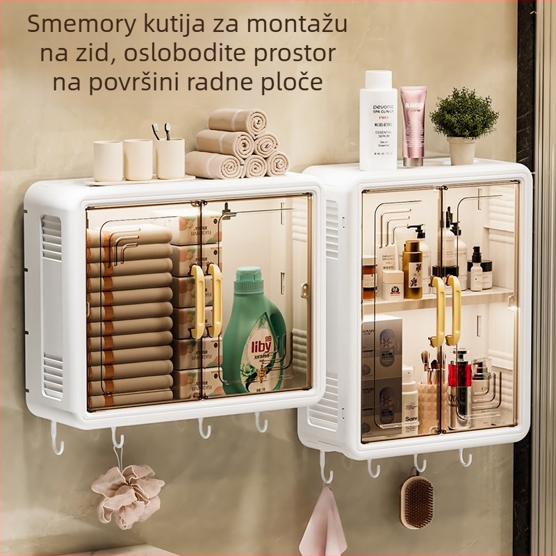 Zidni kupaonski rega bez bušenja s prašnom kutijom — površina: sprej plast, materijal PP, model 3902, nosivost 1–5 kg, 1 razina