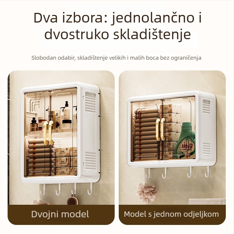 Zidni kupaonski rega bez bušenja s prašnom kutijom — površina: sprej plast, materijal PP, model 3902, nosivost 1–5 kg, 1 razina