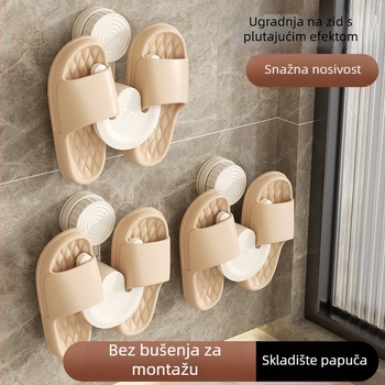 Zidni držač za papuče bez bušenja, s odvodnim kukom, plastičan, nosivost 1 kg, kupaonsko skladište