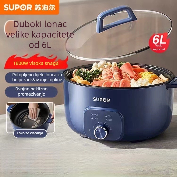 Električna posuda za kuhanje, 6 L kapaciteta, 1501 W i više, unutarnja posuda od legure, regulacija temperature, mehaničko upravljanje