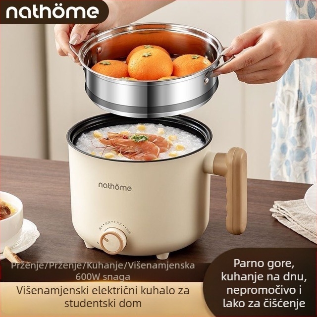 Električna posuda s grilom i parom, kapacitet 2 L, za 2–3 osobe, keramičko unutarnje posuđe, upravljanje gumbom, sve u jednom, model YL-5