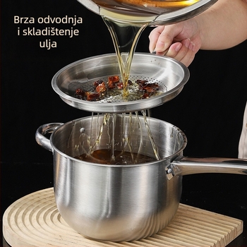 Višenamjenska posuda za prženje i kuhanje na pari od nehrđajućeg čelika 316 sa cedilicom, poklop od nehrđajućeg čelika, jednoslojno dno, kompatibilna sa svim pločama