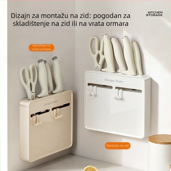 Zidni držač kuhinjskih alata s kukama – višenamjenski, bez bušenja, PET materijal