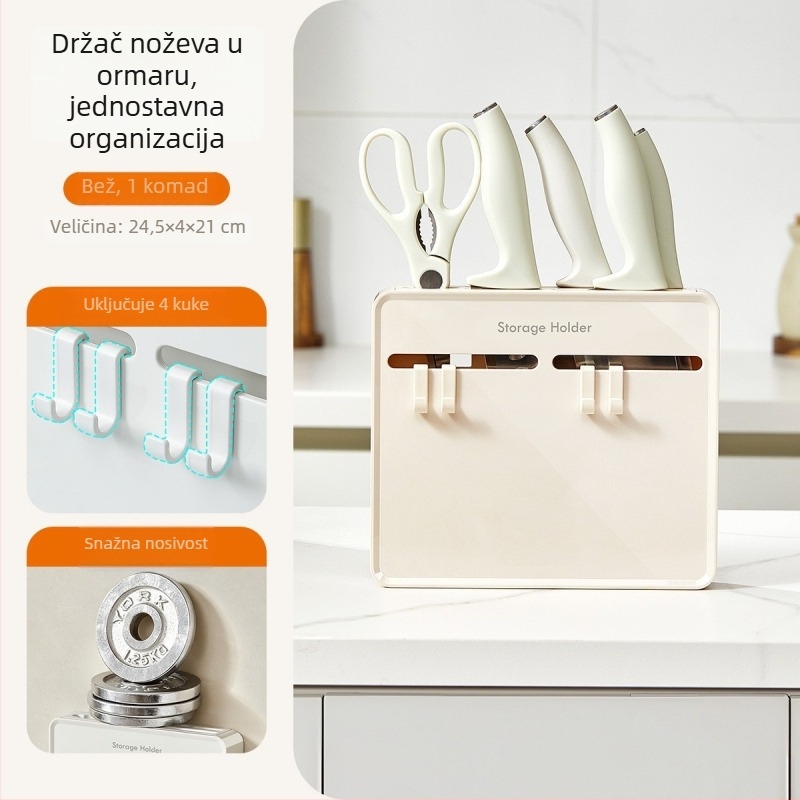 Zidni držač kuhinjskih alata s kukama – višenamjenski, bez bušenja, PET materijal