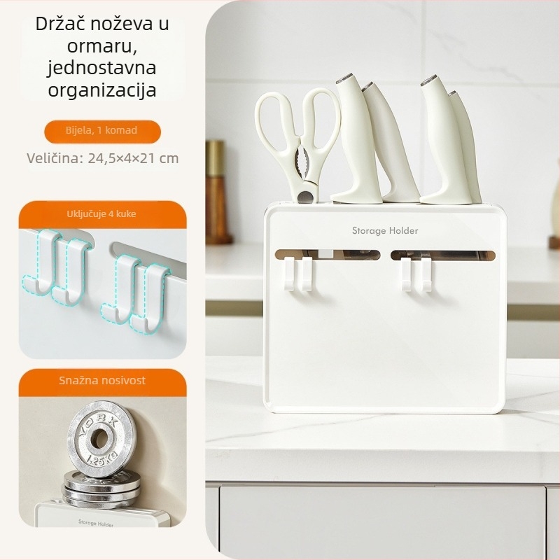 Zidni držač kuhinjskih alata s kukama – višenamjenski, bez bušenja, PET materijal
