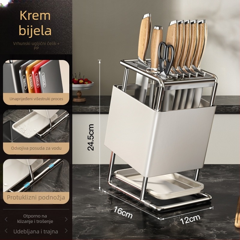 Stalak za nože od nehrđajućeg čelika s držačem za štapiće, za ploču ili zidni montažu, pravokutni dizajn