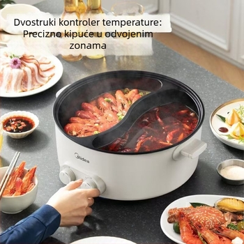 Midea električni lonac s više funkcija, nelepajući unutarnji, 6 L kapaciteta, 1500 W, funkcije parenje/prženje/kuhanje, upravljanje gumbom, zaštita od sušenja