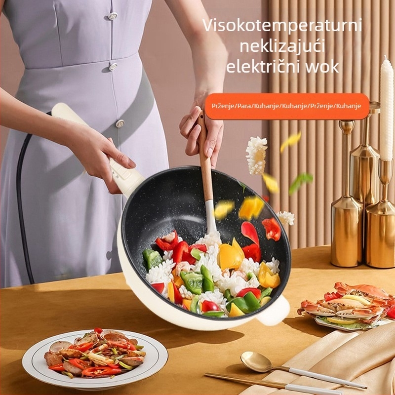 Aux električni višenamjenski wok, kapacitet 5–6 L, 1500 W+, unutarnja posuda od aluminijskog legura, mehaničko upravljanje, para, prženje, kuhanje, dinstanje, model AX-C2829