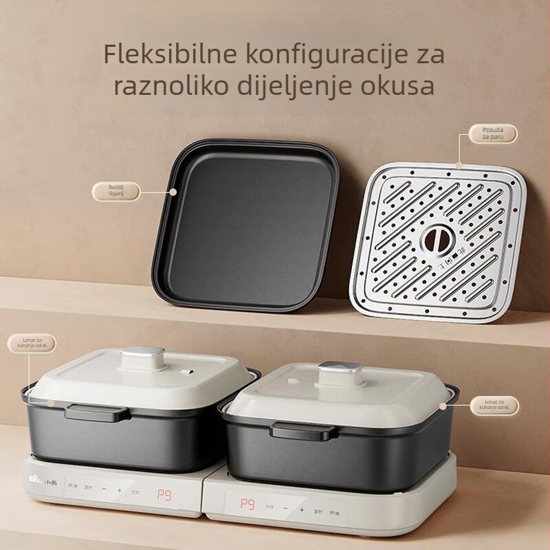 Bear Električna pot s podijeljenim Yin–Yang dizajnom, 2100W, za 3–4 porcije, unutarnji lonac s premazom protiv lijepljenja, 220V