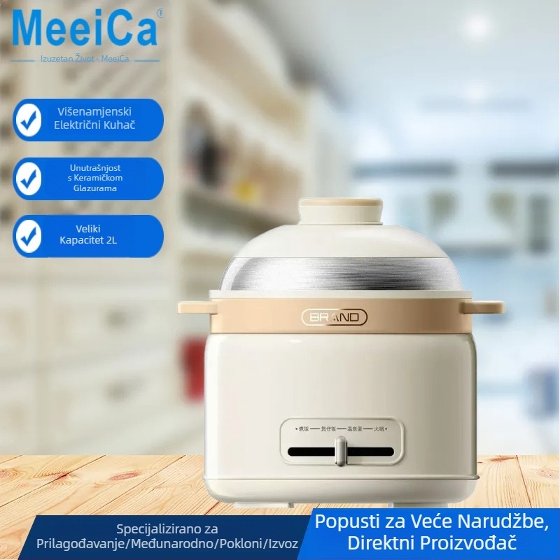 Električna posuda za kuhanje, kapacitet 2-3 L, mehaničko upravljanje, snaga ispod 800 W, unutarnja posuda s premazom, funkcije: para, prženje, kuhanje, dinstanje, vrući lonac
