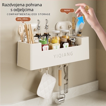 Zidni kuhinjski organizator za pohranu s usisnim diskom, bez rupa, od plastike, višenamjenski i pokretan, moderni minimalistički stil