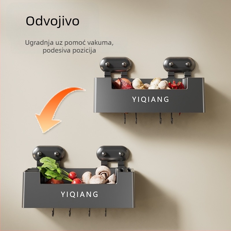 Zidni kuhinjski organizator za pohranu s usisnim diskom, bez rupa, od plastike, višenamjenski i pokretan, moderni minimalistički stil