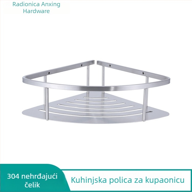 Stalak za kupaonicu od nehrđajućeg čelika, 1-etažni trokutasti organizator, polirana površina, nosivost 5–10 kg, ugradnja vijcima