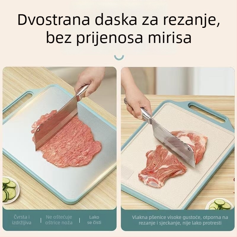 Dvostruka daska za rezanje od nehrđajućeg čelika (antibakterijska, protiv plijesni, protuklizna, višenamjenska, debela)