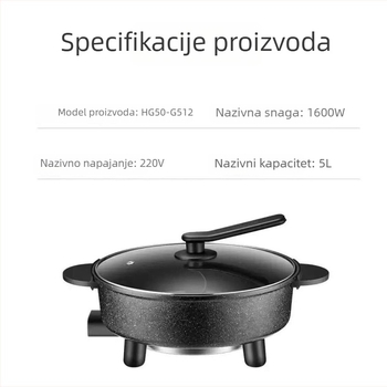 Električni kuhajući lonac s Maifan kamenom, neprijanjajuća površina, kapacitet 5–6 L, 1500 W, regulacija temperature