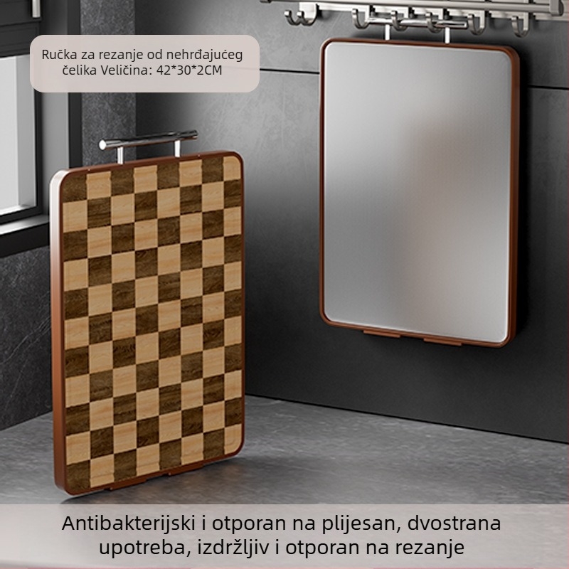 Daska za rezanje od drveta – dvostrana, antibakterijska, otporna na plijesan, uzorak šahovnice, za kuhinju