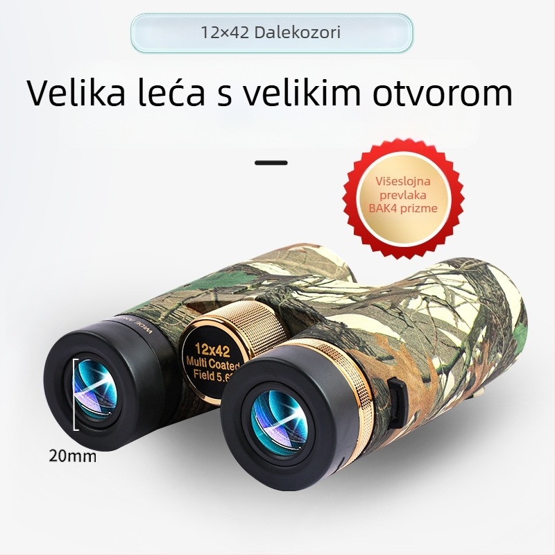 Binokular 12x42, ultrawide vidno polje, vidno polje 100 m/1000 m, izlazna zjenica 6 mm