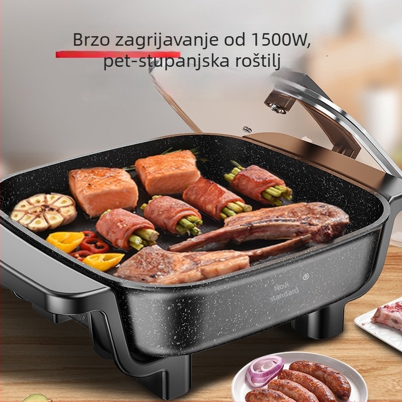 Električni wok i lonac s Maifan kamenom, protivprianjajuće, integrirana višefunkcionalnost, korejski kvadratni dizajn, 1500W, 220V