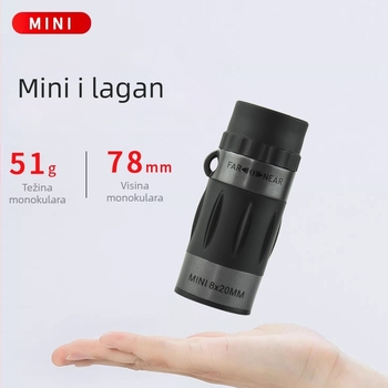 Monokularni teleskop, model 820, povećanje 8x, vidno polje 131/1000 m, izlazna zjenica 2,5 mm