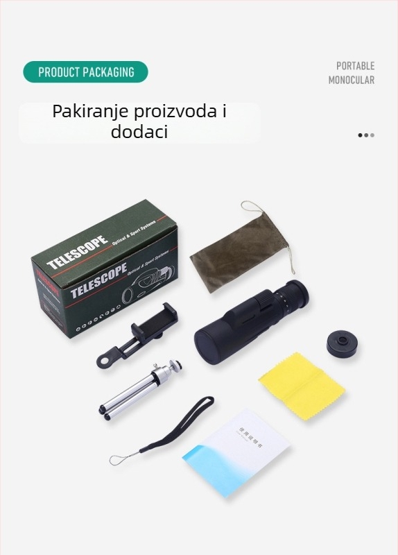 Monokularni teleskop, 10-30x50 zoom, vodootporan, noćno vidno pri slabom osvjetljenju, produživi, prenosivi