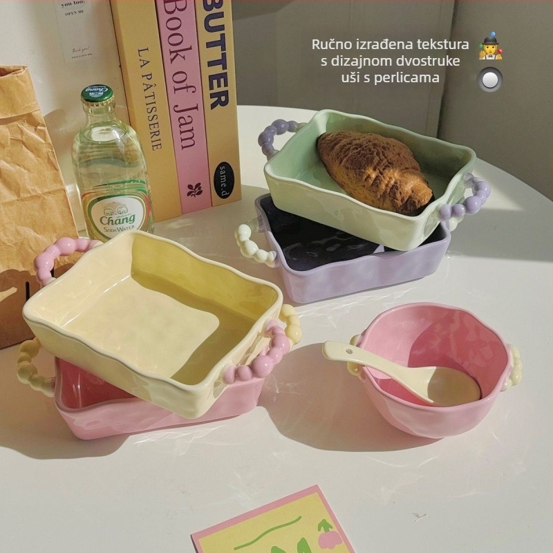 Keramička četvrtasta ploča s podglazurnim premazom, modernog minimalističkog stila, kompatibilna s mikrovalnom pećnicom.
