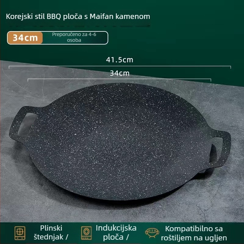 Tava za roštilj od Maifan kamena, okrugla, vanjski teppanyaki, bez dima, 800 g