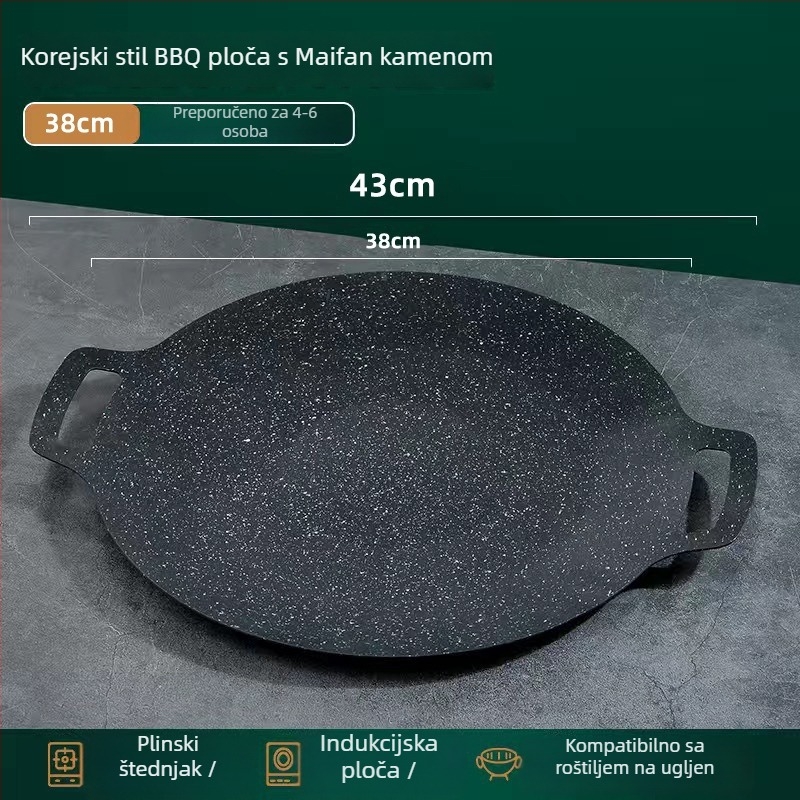 Tava za roštilj od Maifan kamena, okrugla, vanjski teppanyaki, bez dima, 800 g