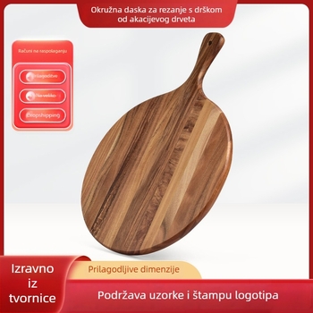 Okrugla drvena daska za rezanje, prijenosna, dvostrana, s drškom od masivnog drva, za kućnu uporabu
