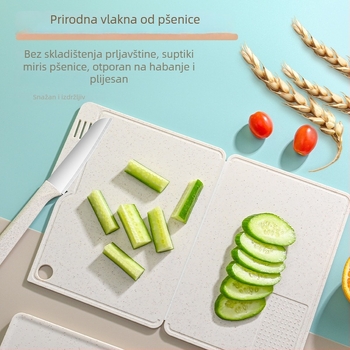 Prijenosna ploča za rezanje s kompletnim noževima za voće – sklopiva ploča, prehrambena kvaliteta, za dom i piknik, protivklizna, antibakterijska (Materijal: pšenična slama; Podrijetlo: Guangdong; Izdavanje na tržište: 2023; Funkcije: kućna upotreba, proti