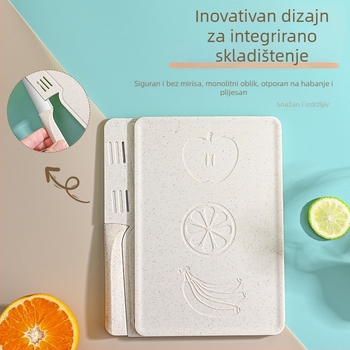 Prijenosna ploča za rezanje s kompletnim noževima za voće – sklopiva ploča, prehrambena kvaliteta, za dom i piknik, protivklizna, antibakterijska (Materijal: pšenična slama; Podrijetlo: Guangdong; Izdavanje na tržište: 2023; Funkcije: kućna upotreba, proti