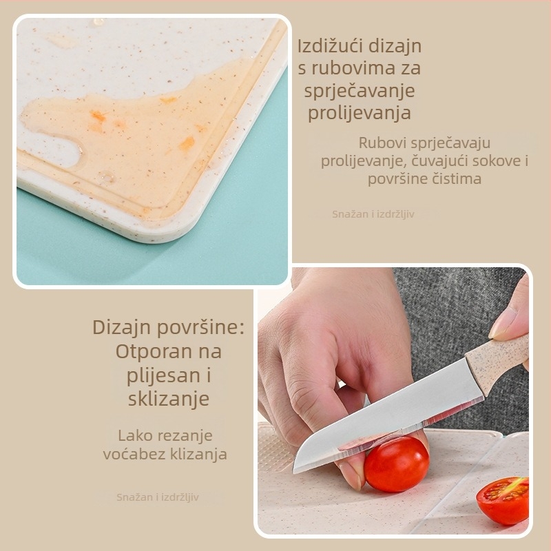 Prijenosna ploča za rezanje s kompletnim noževima za voće – sklopiva ploča, prehrambena kvaliteta, za dom i piknik, protivklizna, antibakterijska (Materijal: pšenična slama; Podrijetlo: Guangdong; Izdavanje na tržište: 2023; Funkcije: kućna upotreba, proti