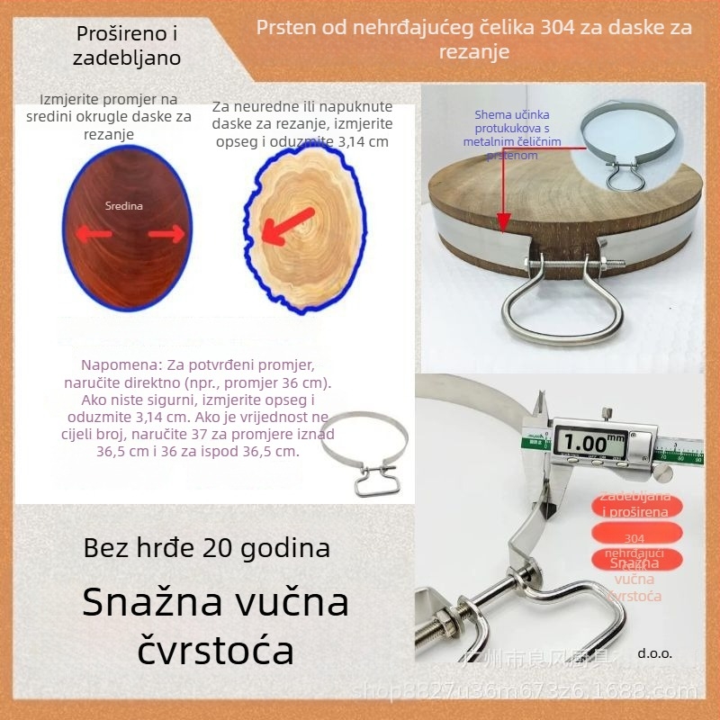 Nehrđajući čelični ojačavajući prsten za dasku za rezanje, kružni prsten, protuklizni, kuhinja