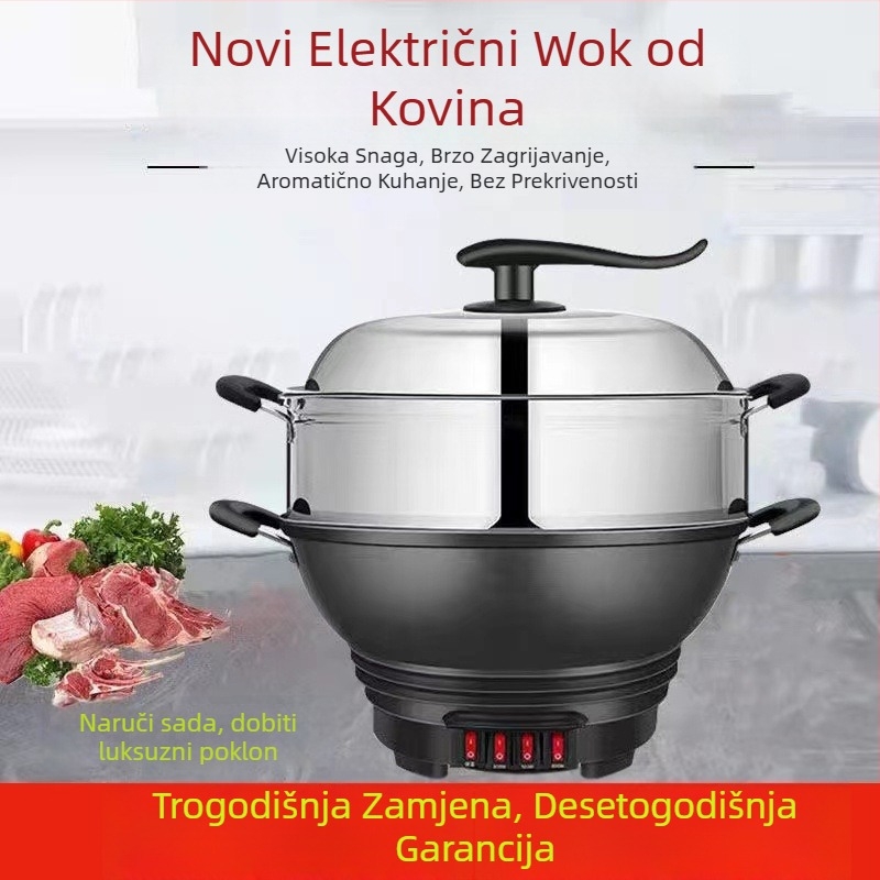 Električna posuda za kuhanje s višestrukim funkcijama para, prženje i kuhanje; 1501W+, staklena kućišta, unutarnja posuda od porcelanski kristala