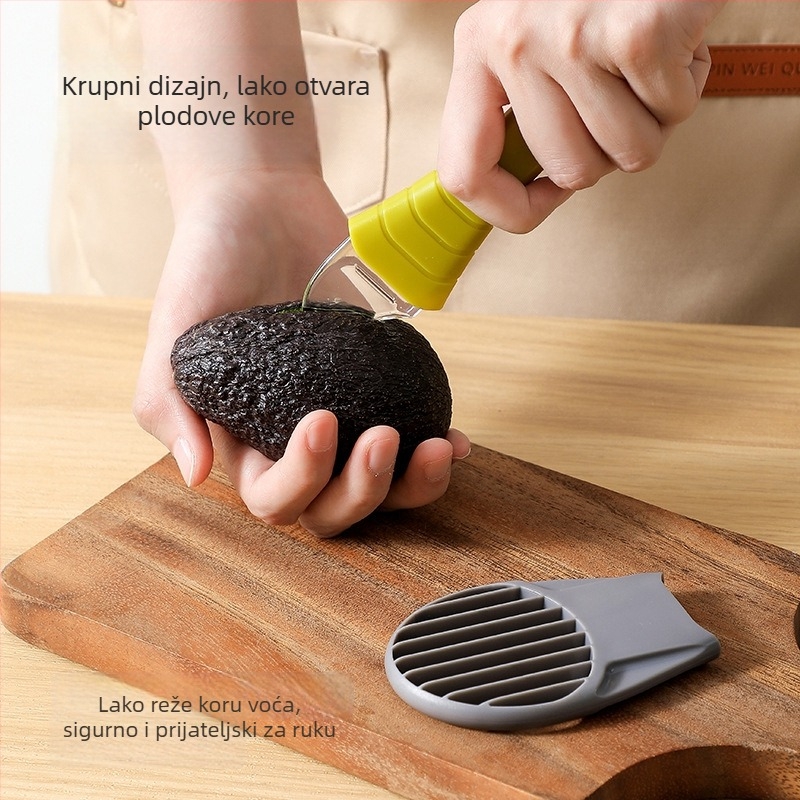Tri u jednom nožu za avokado i rezanje voća, s uklanjanjem jezgre i odvajačem pulpe (304 nehrđajući čelik + ABS + PC; KESSILER; Ningbo; lansiranje 2025.6)