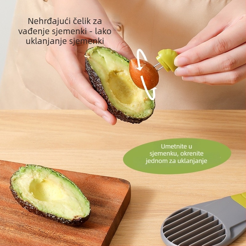 Tri u jednom nožu za avokado i rezanje voća, s uklanjanjem jezgre i odvajačem pulpe (304 nehrđajući čelik + ABS + PC; KESSILER; Ningbo; lansiranje 2025.6)