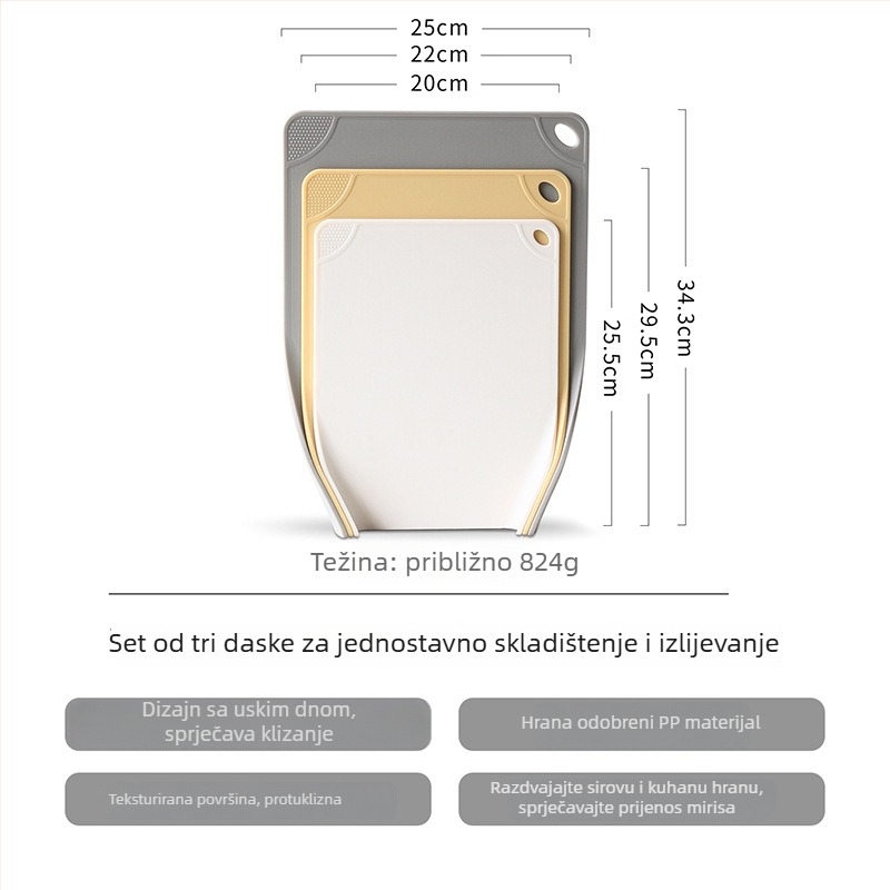 Set od 3 daske za rezanje sa samostojećim postoljem, protuklizne, sklopive