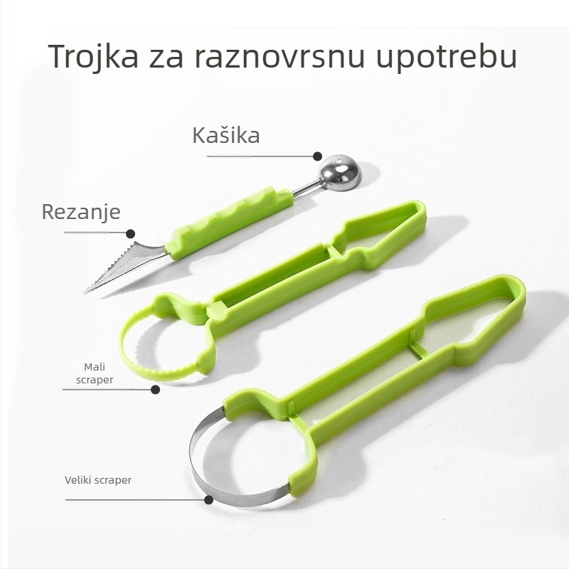 Tri u jedan alat za oblikovanje voćnih kuglica i vađenje pulpe – nehrđajući čelik, obrada i prilagodba, tiskanje logotipa, dopuštene privatne marke
