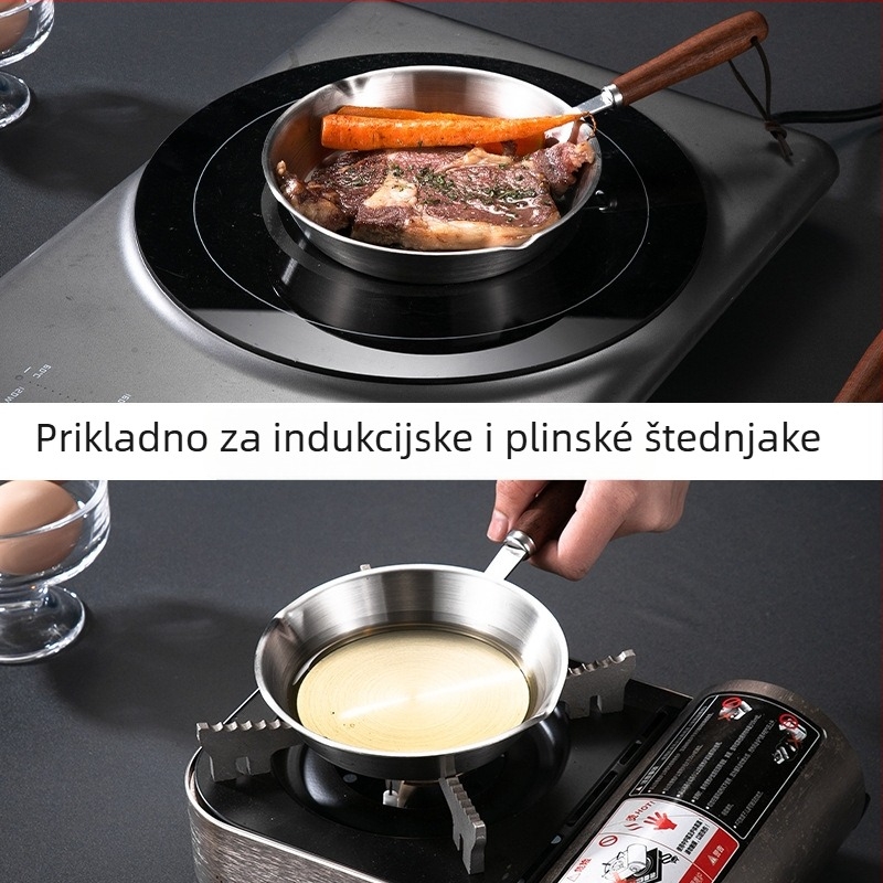 Tiganj za prženje od 304 nehrđajućeg čelika, bez prevlake, model WZX130, kompatibilan s indukcijskim i plinskim pločama, s jednim dnom